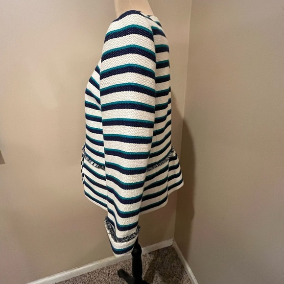 Talbots Stripe Tweed Fringe Jacket Career Blazer Nautical, size 10 - Picture 3 of 9